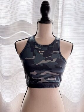 Nike Women’s Camo High-Neck Crop Sports Bra — Blue, Black, Gray